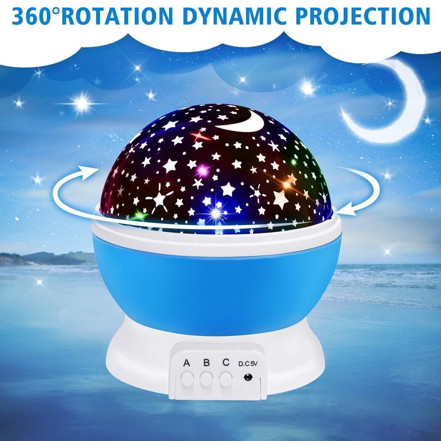 Star Master Rotating 360 Degree Moon Night Light Lamp Projector with Colors and USB Cable,Lamp for Kids Room Night Bulb (Multi Color,Pack of 1)