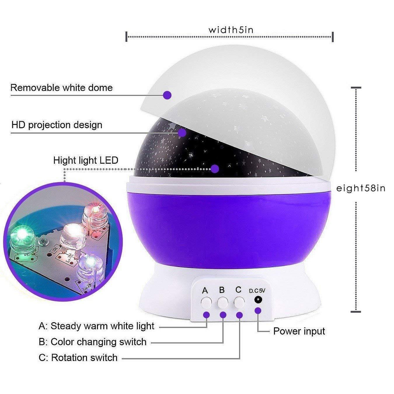Star Master Rotating 360 Degree Moon Night Light Lamp Projector with Colors and USB Cable,Lamp for Kids Room Night Bulb (Multi Color,Pack of 1)